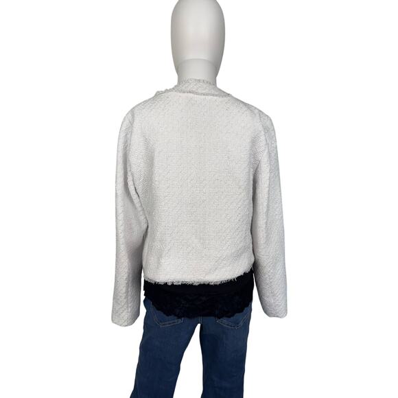 QVC Susan Graver Cropped Tweed Blazer w/ Fringe Detail White NWOT Size 12 - Picture 5 of 9